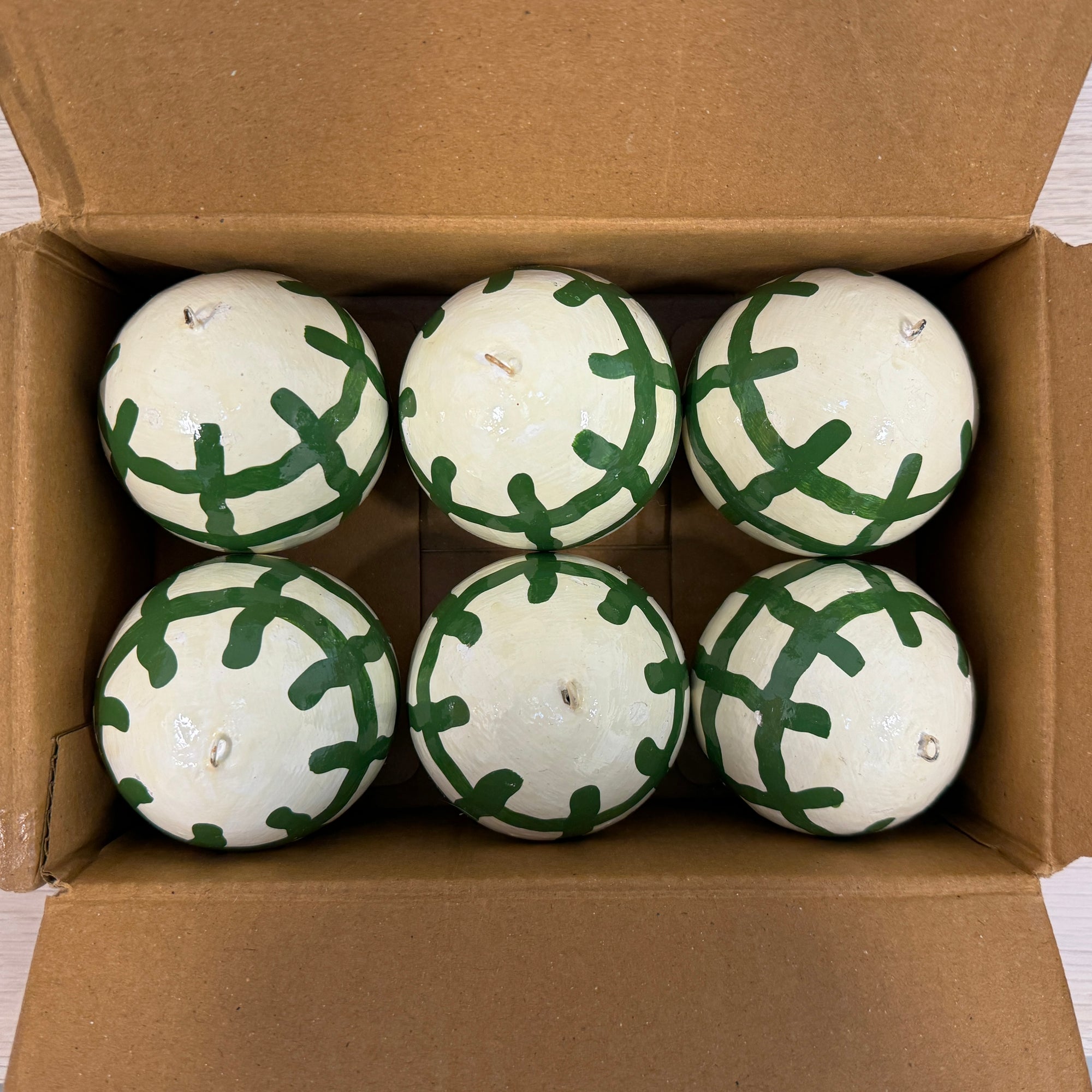 Papier Mache Green Check 7cm Bauble, Seconds Box of 6