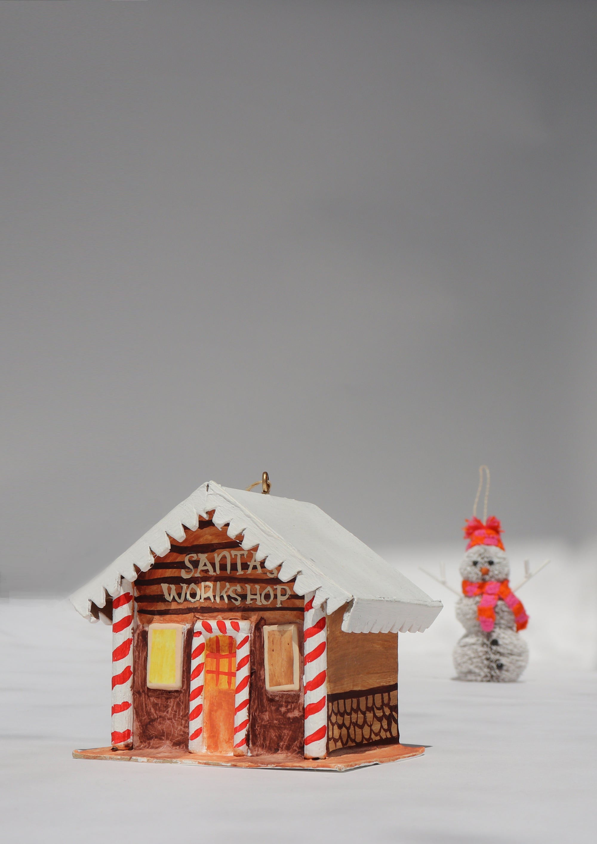 Papier Mache Santa's Workshop Decoration, 9cm