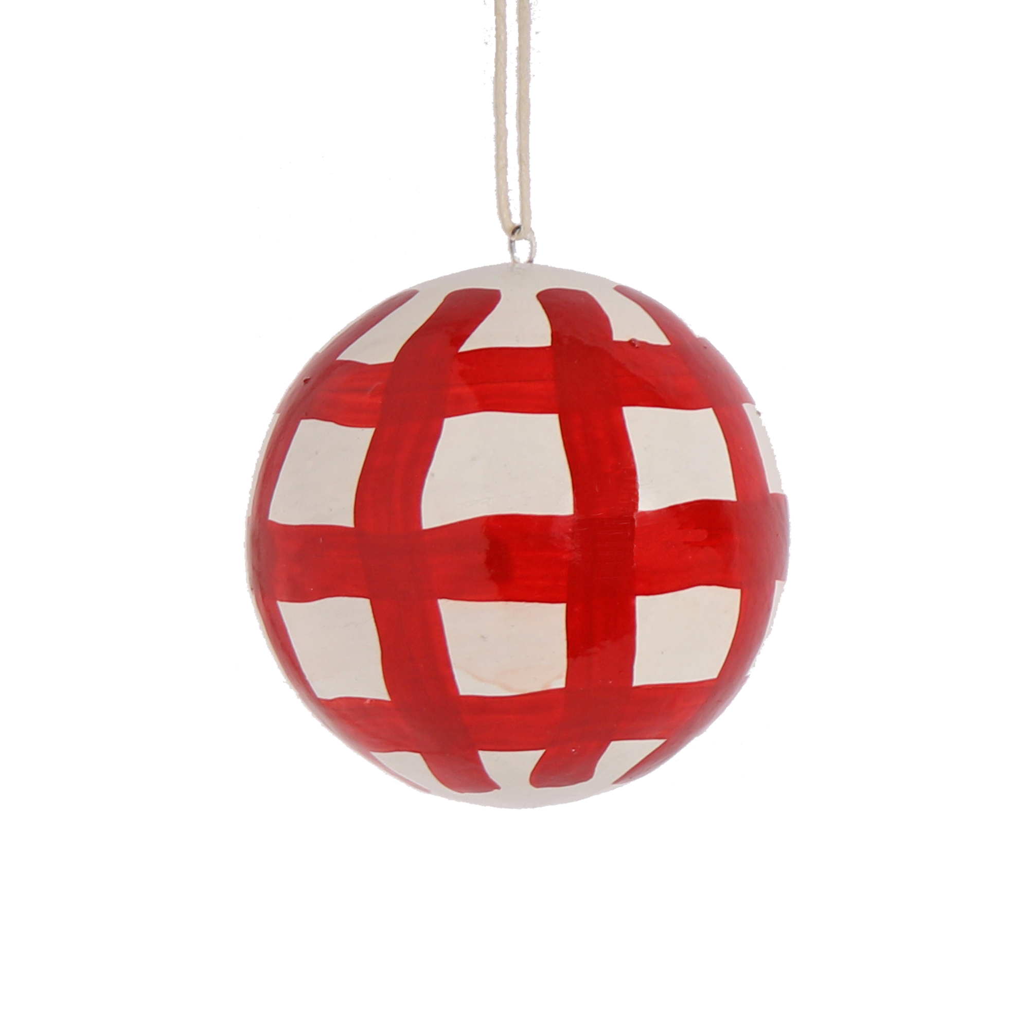 Papier Mache Red Check 7cm Bauble, Seconds Box of 6