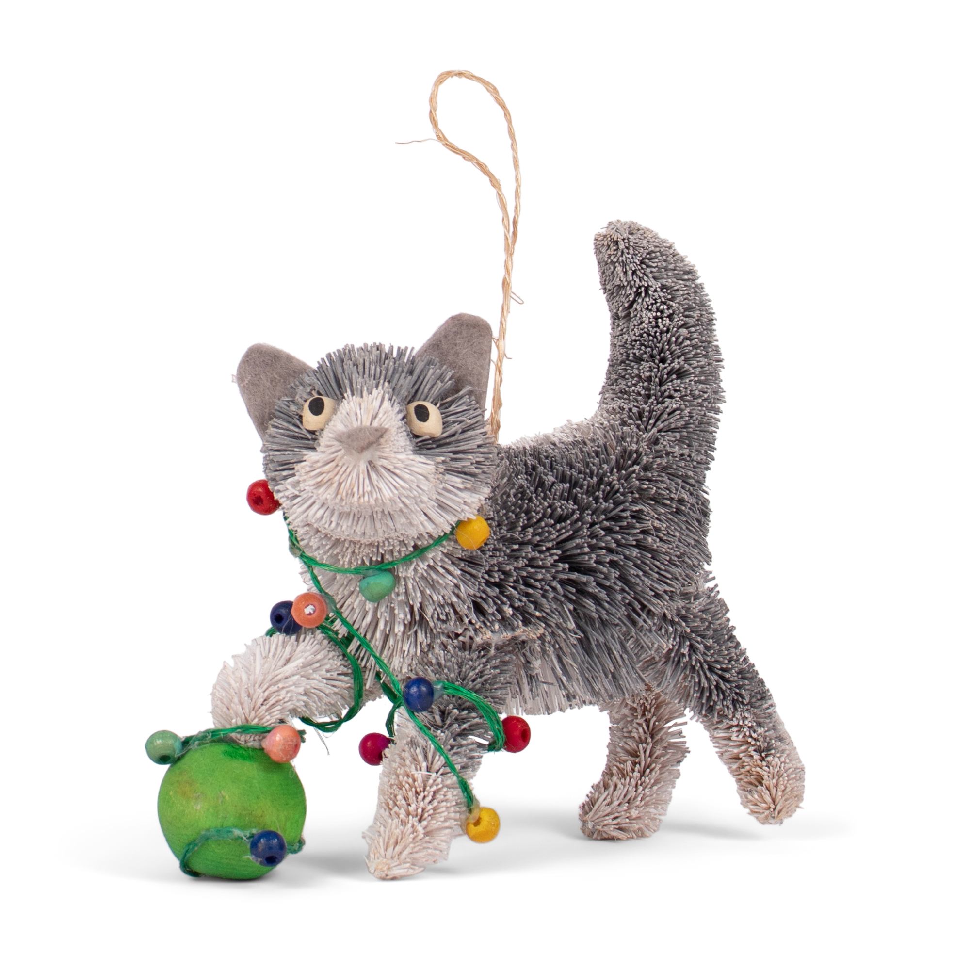 Bristle Cat With Lights Decoration, 12cm