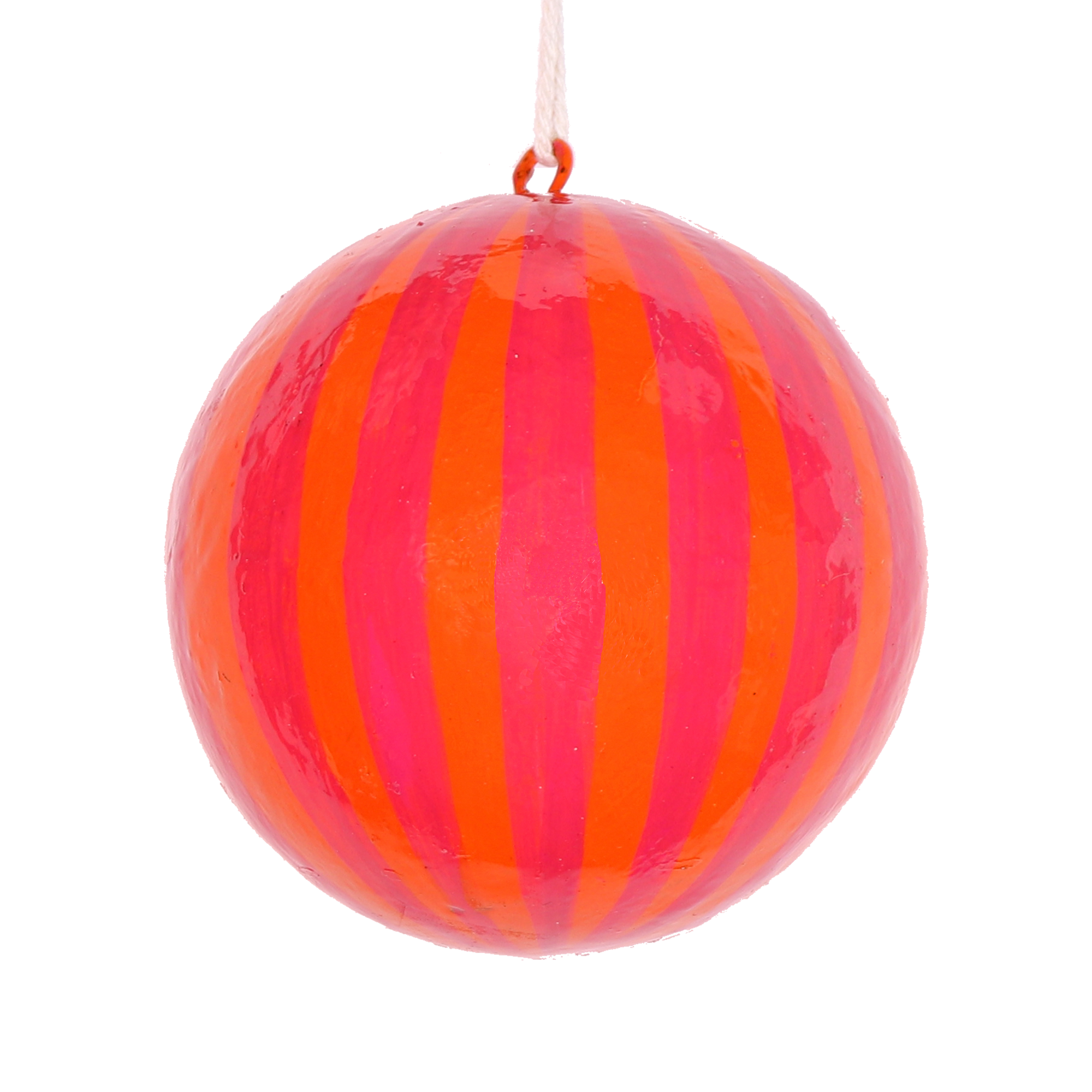 Papier Mache Stripe Magenta & Orange 7cm Bauble, Seconds Box of 6