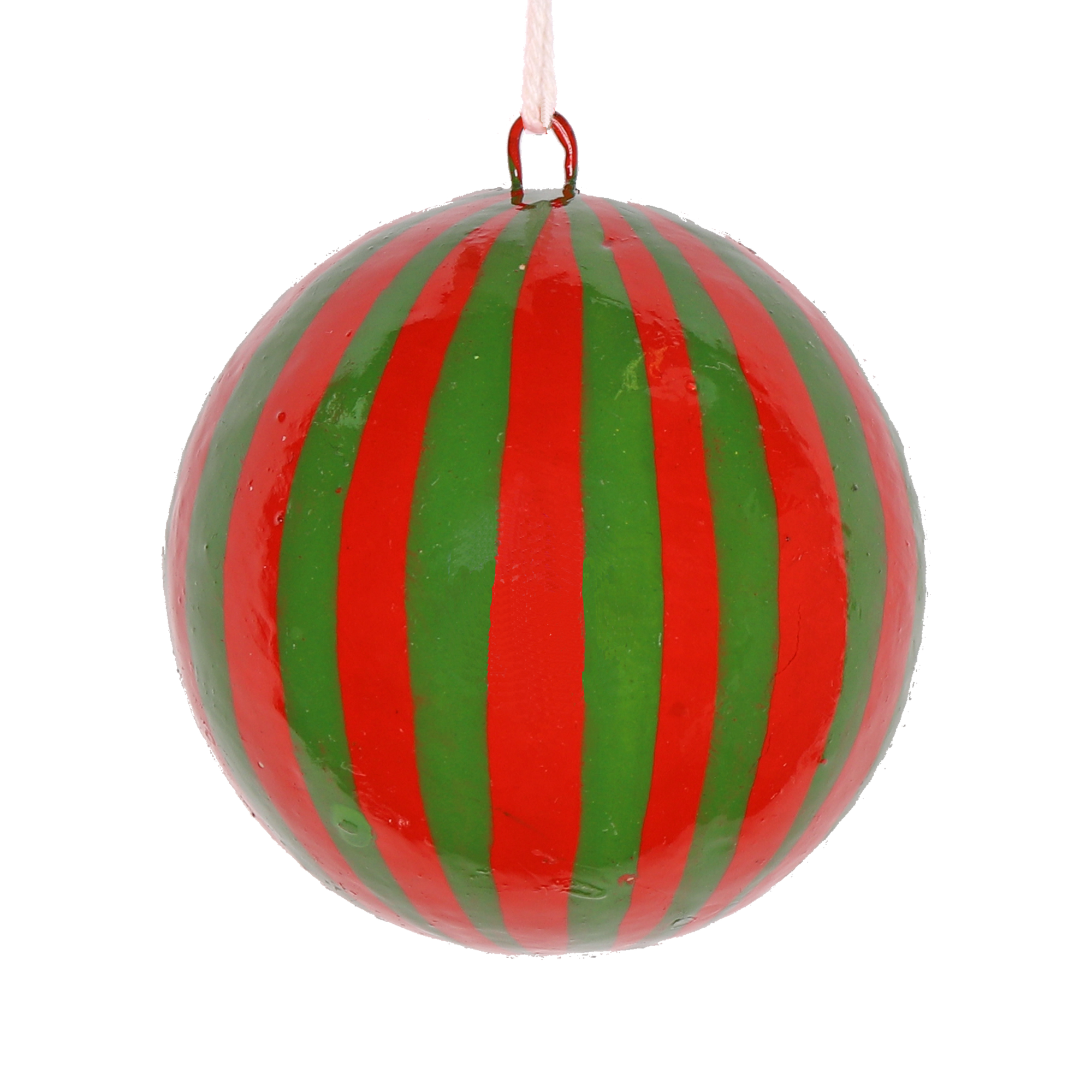 Papier Mache Stripe Red & Green 7cm Bauble, Seconds Box of 6