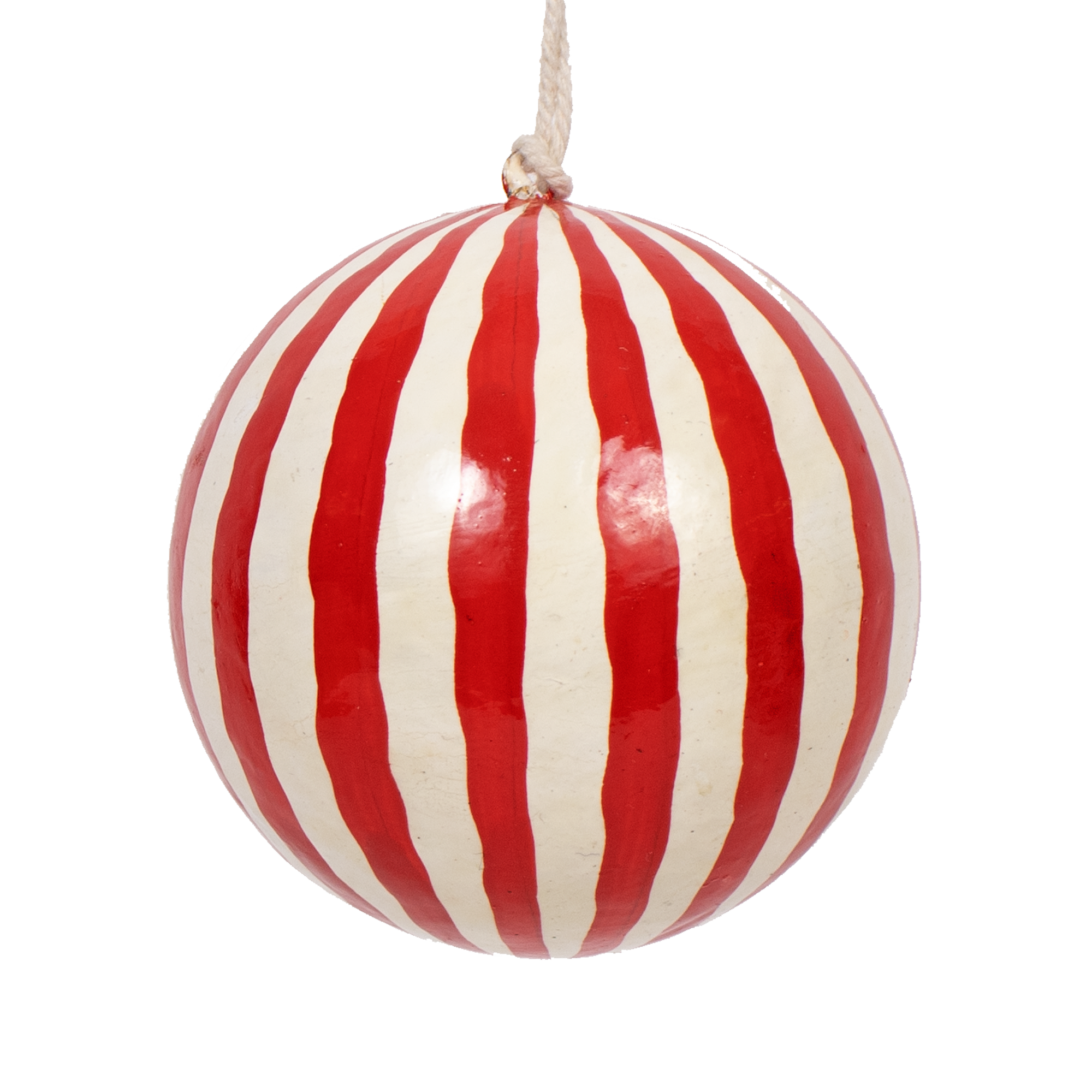 Papier Mache Stripe Red & Natural 7cm Bauble, Seconds Box of 6