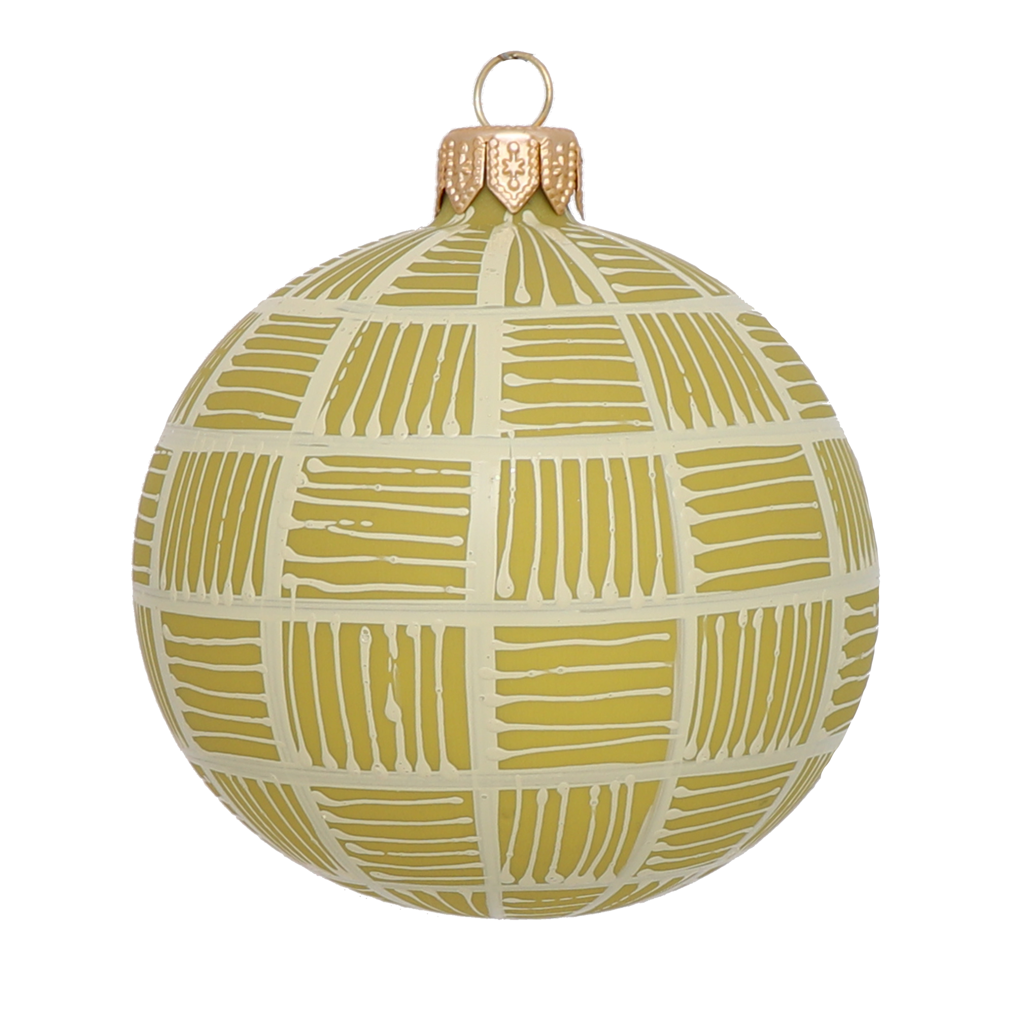 Lines Glass Bauble Ochre on Pistachio, 8cm