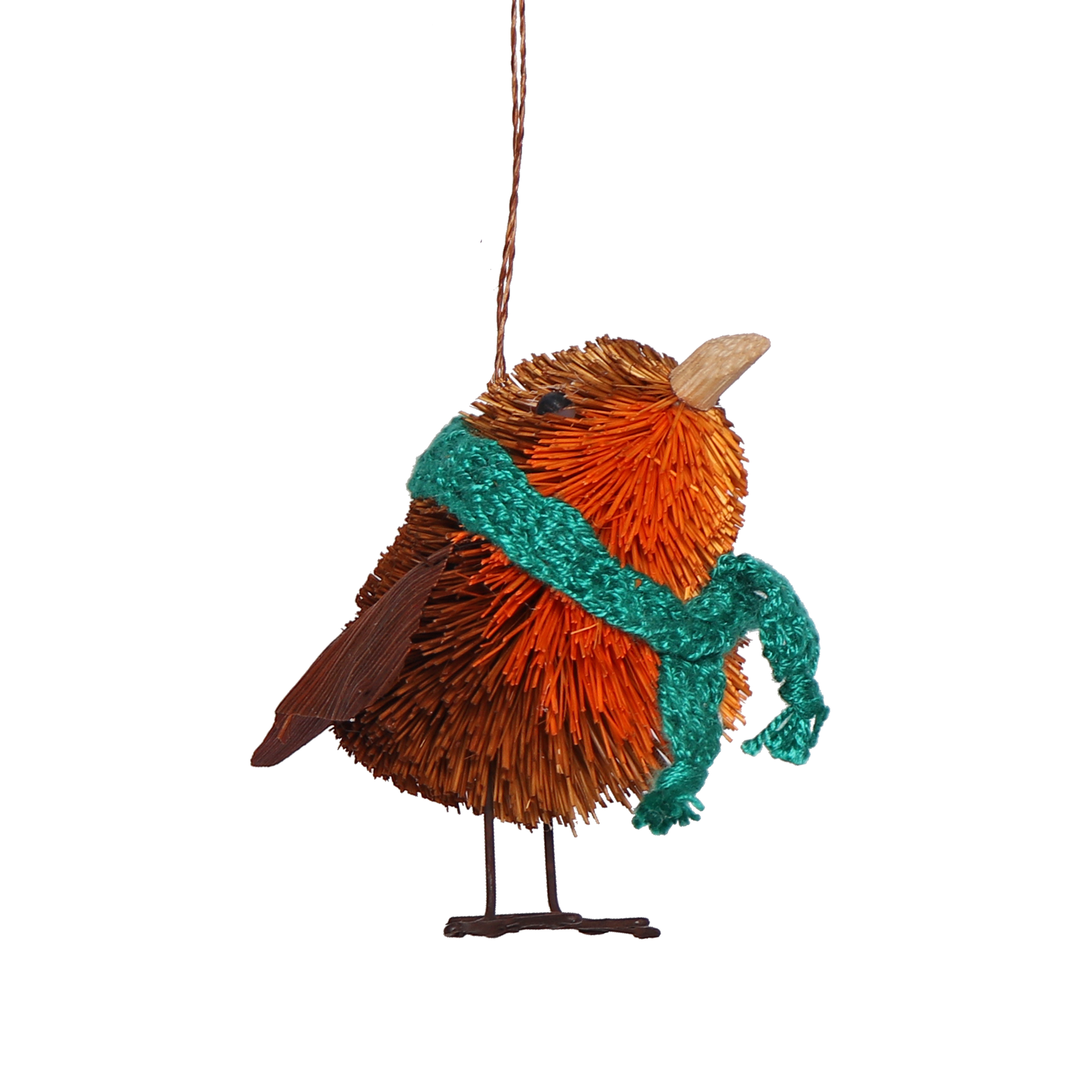 Bristle Robin With Scarf Decoration, 10cm