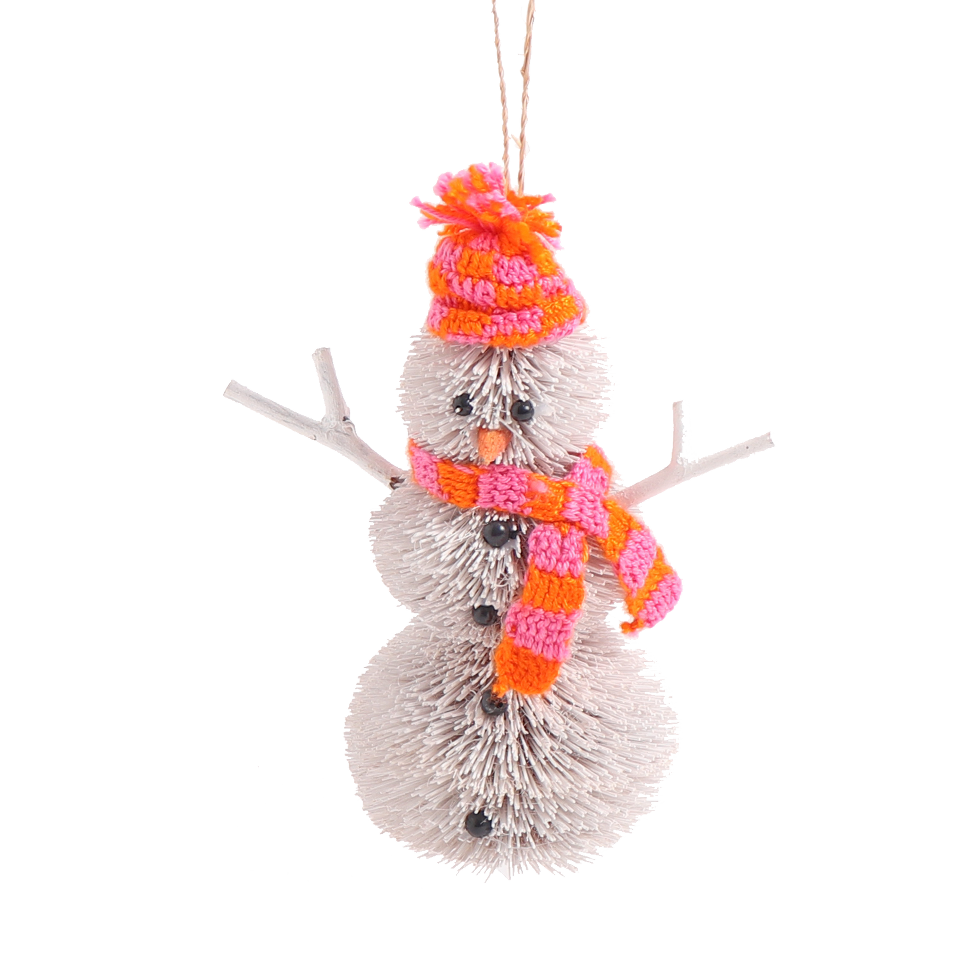 Bristle Snowman Decoration, 12cm