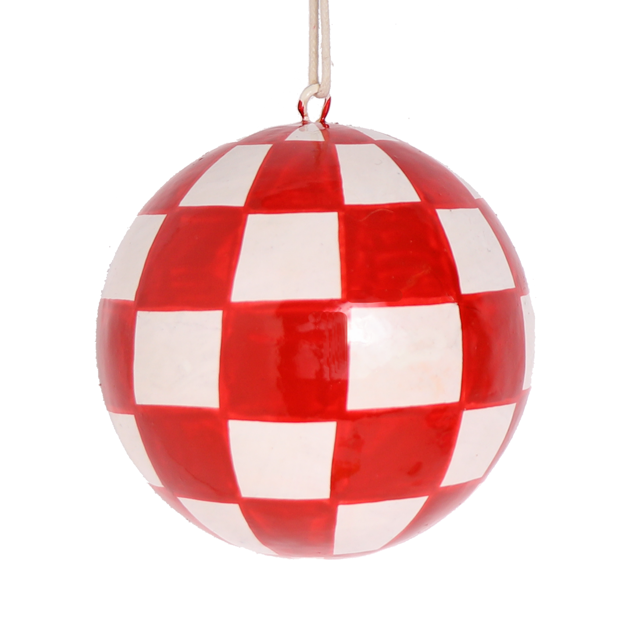 Papier Mache Checkerboard Bauble, 7cm Red