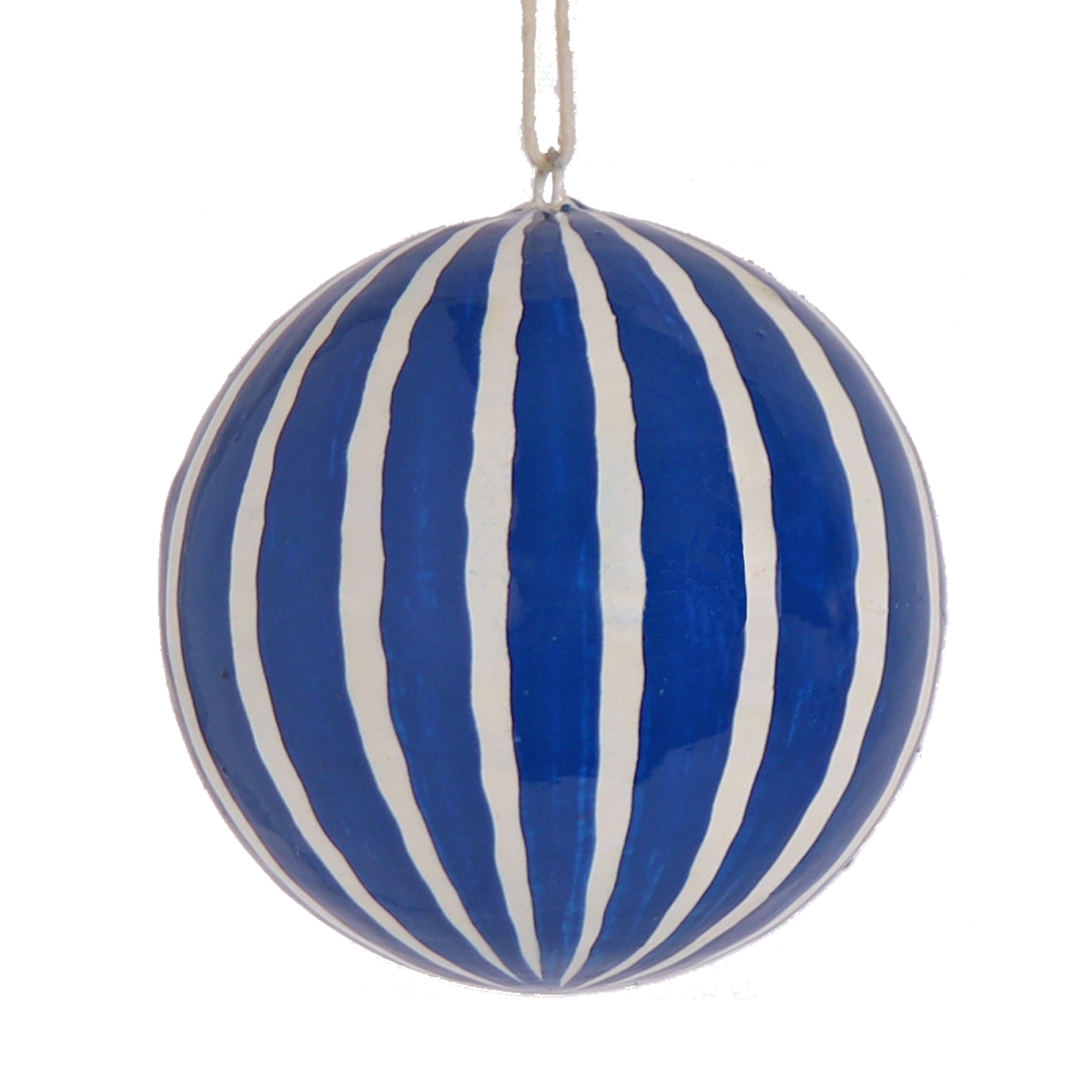 Papier Mache Cobalt Stripe Bauble, 7cm