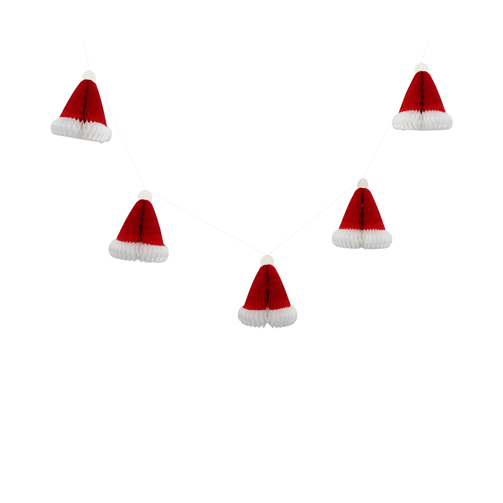 Honeycomb Santa Hat Garland 1.5m Red & White