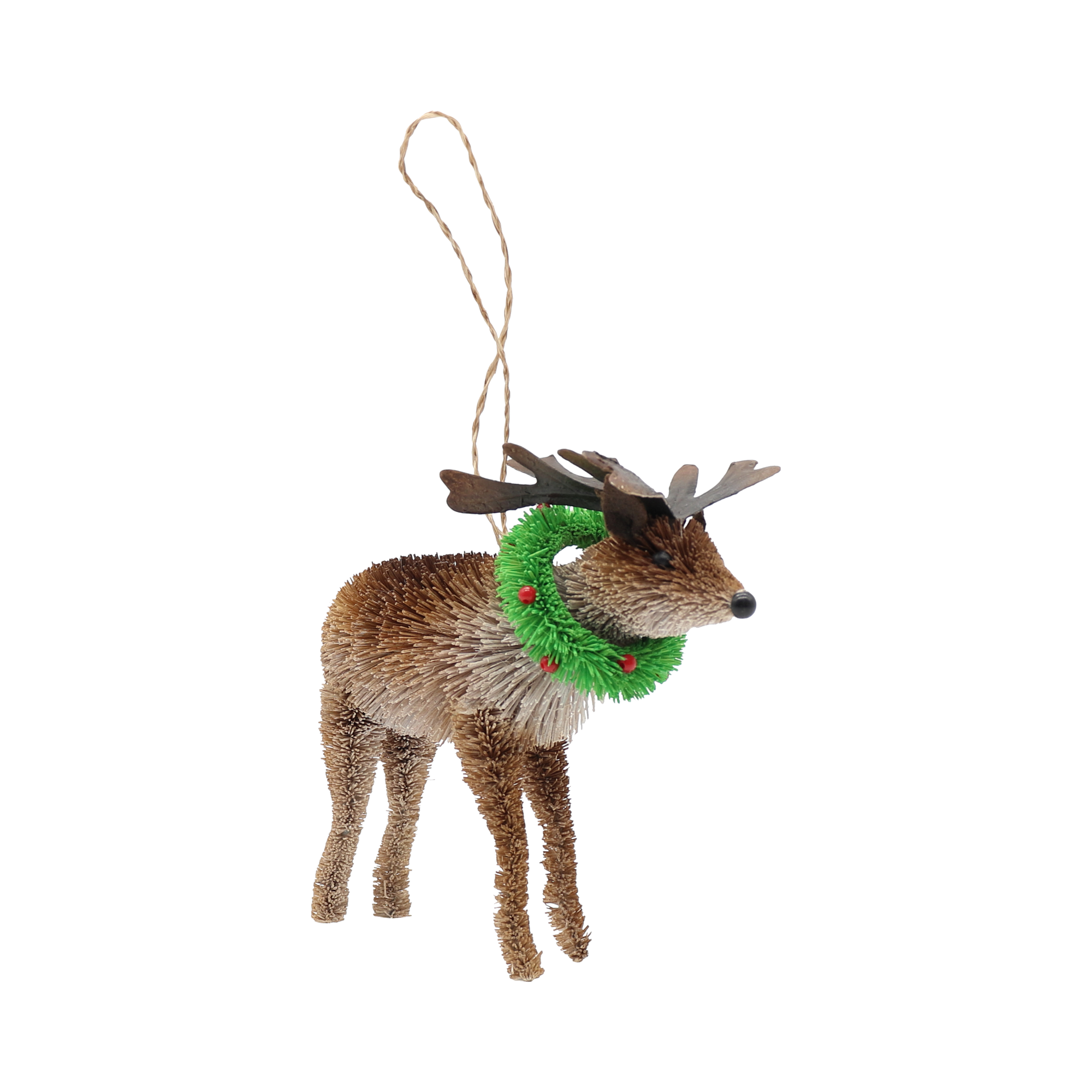 Bristle Reindeer Decoration, 14cm