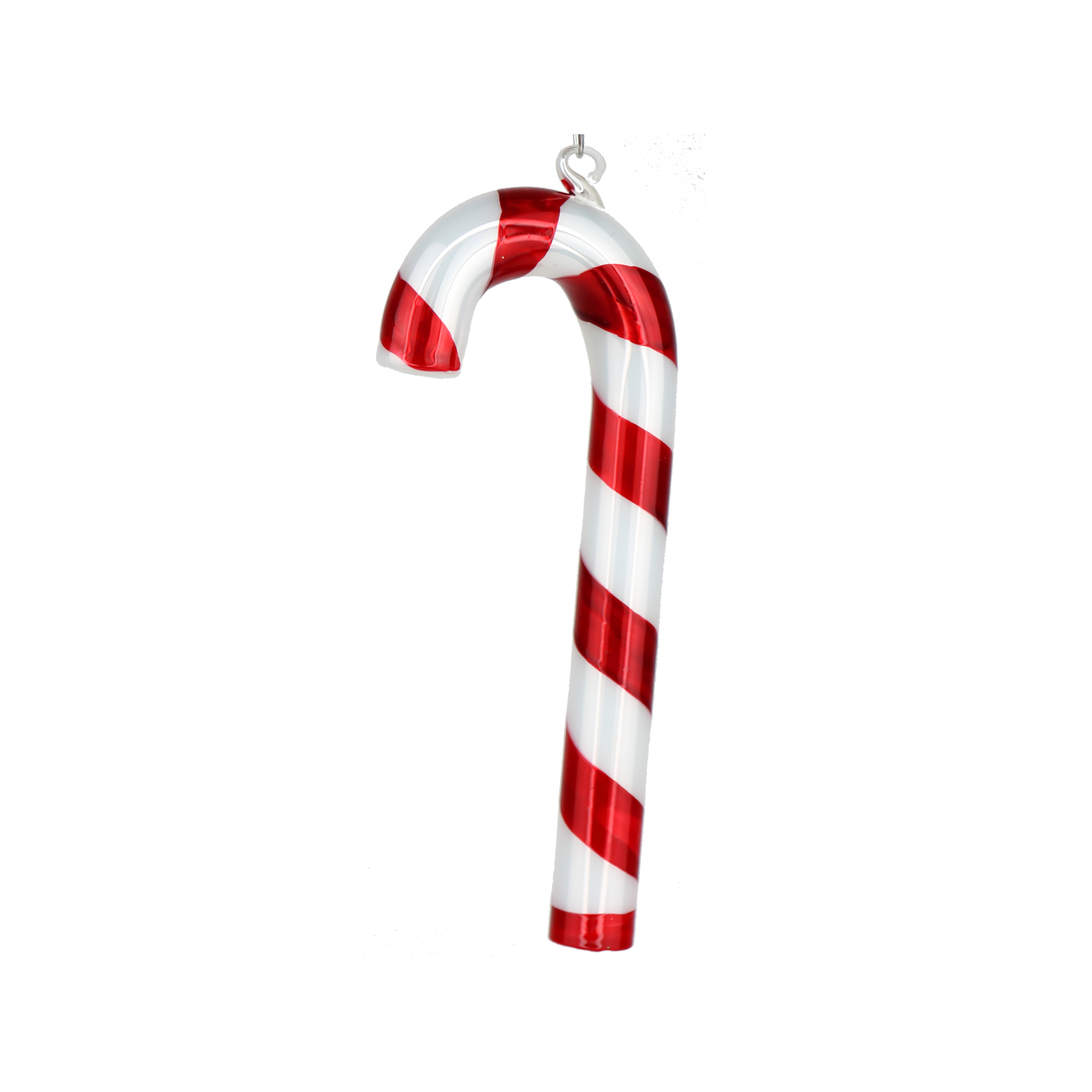 Glass Candy Cane Decoration, 12cm Red